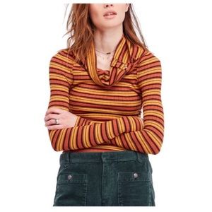Free People Long Sleeve Striped Cowl Neck Top